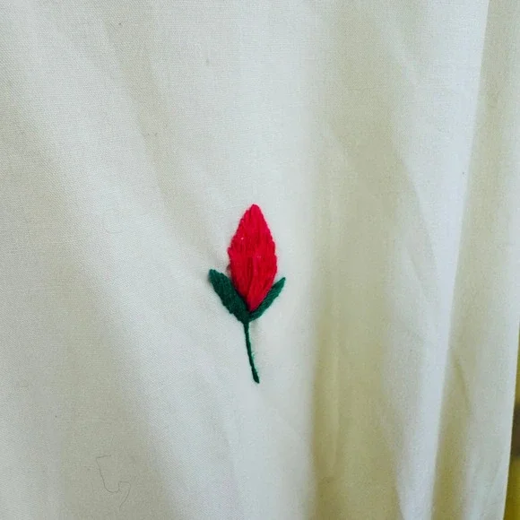 Vintage Hand Embroidered‎ Yellow Floral Midi Dress Boho V-Neck Size L - Picture 6 of 9